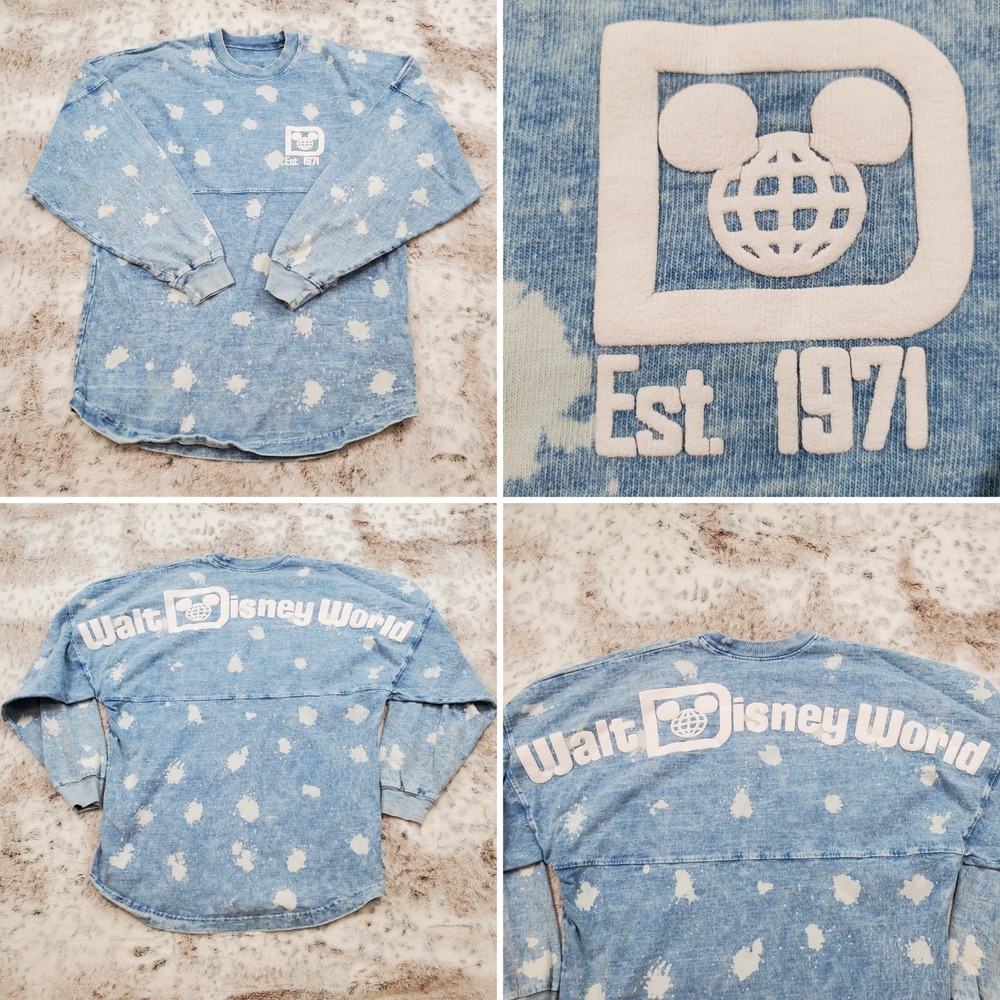 Walt Disney World‎ Spirit Jersey Blue Acid Wash Long Sleeve Adult Sweatshirt XS